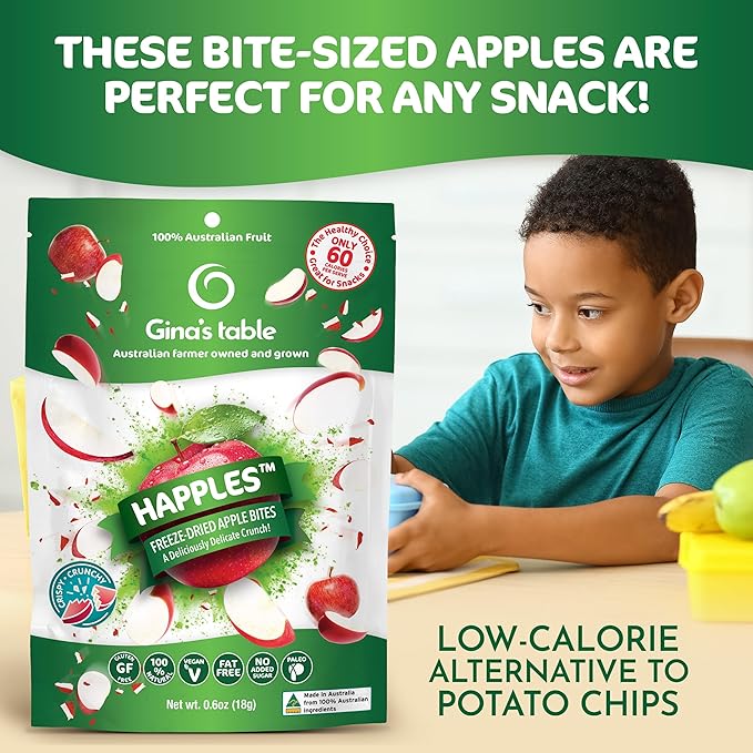 Happles Freeze Dried Apples – 100% Natural No Added Sugar Healthy Low Calorie Apple Crisps Snack for Adults &amp Kids Gluten Free No Artificial Flavours (10 Pack)
