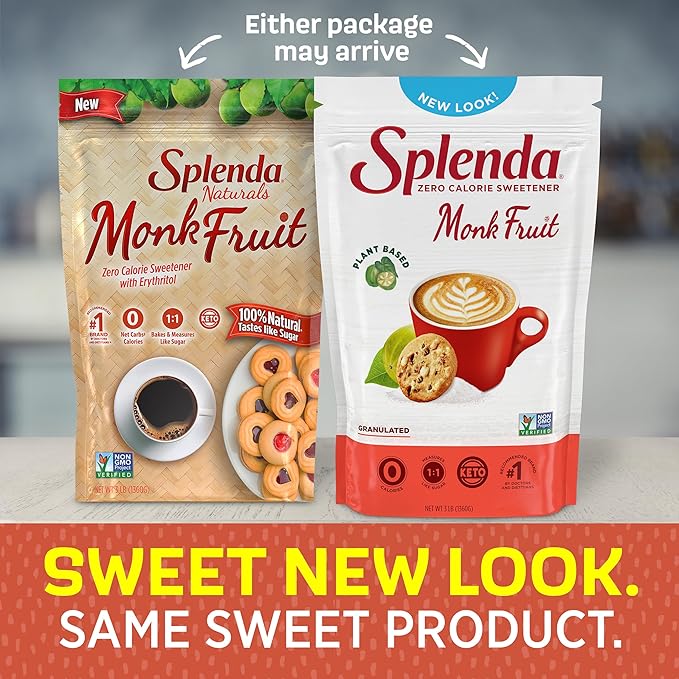 Splenda Monk Fruit Zero Calorie Plant Based Granulated Sweetener 3 Pound Resealable Bag