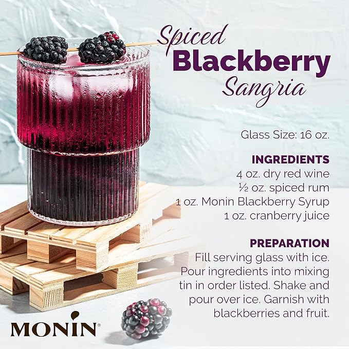 Monin - Blackberry Syrup Delicious Berry Flavored Syrup Cocktail Syrup Authentic Flavor Drink Mix Simple Syrup for Iced Tea Lemonade Cocktails &amp More Clean Label Gluten-Free (1 Liter)