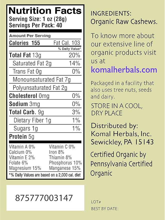 Kazana Organic Raw Cashews 2.5 lbs (2.5)