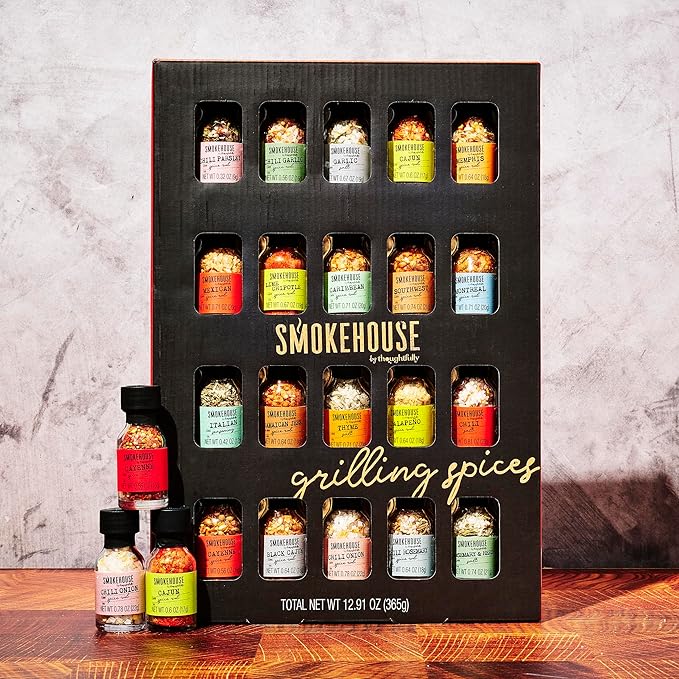 Smokehouse by Thoughtfully Ultimate Grilling Spice Set Grill Seasoning Gift Set Flavors Include Chili Garlic Rosemary and Herb Lime Chipotle Cajun Seasoning and More Pack of 20