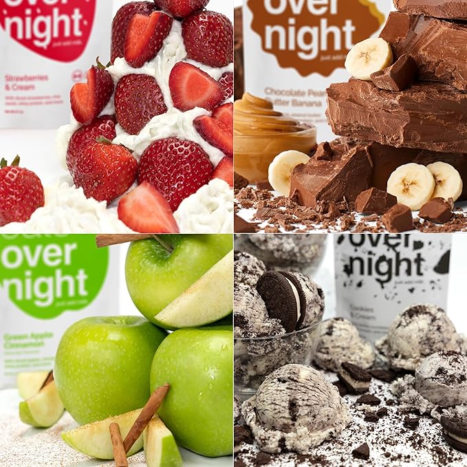 Oats Overnight Classic Variety Pack - High Protein High Fiber Breakfast Protein Shake - Gluten Free Oatmeal Non GMO High Protein Oatmeal - Green Apple Cinnamon Cookies &amp Cream &amp More (16 Pa