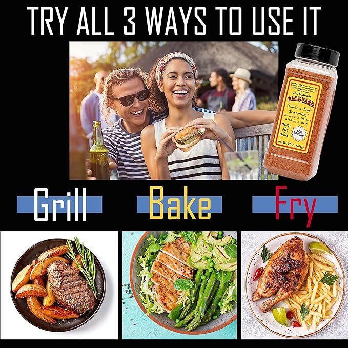 #1 All Purpose Seasoning | BACK-YARD Southern Style Original 27 oz | Value Size - RESTAURANT PACK | Sprinkle on Steak Seasoning Poultry Seasoning Fish Seasoning Vegetable Seasoning | Low Sodium (27