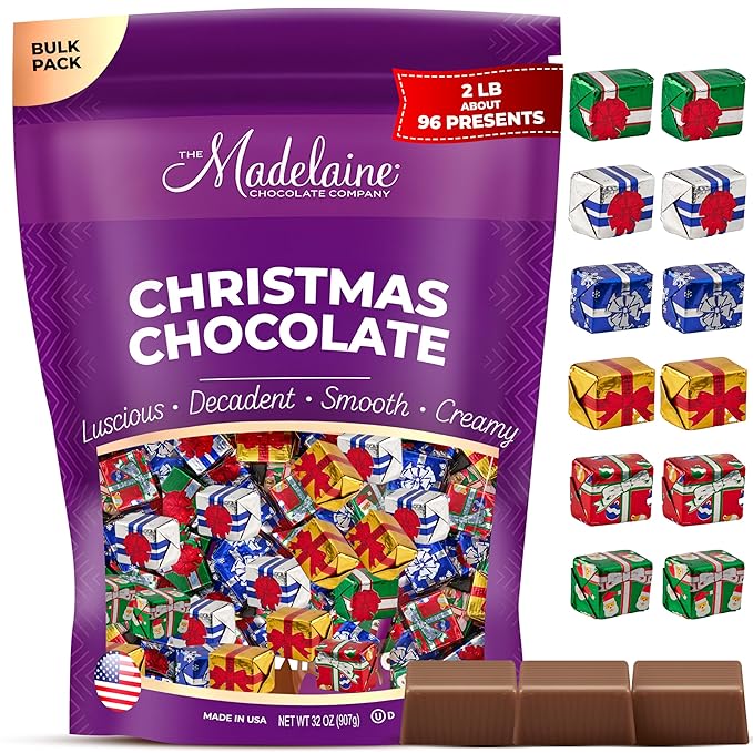 Madelaine 2 LB Milk Chocolate Christmas Presents – Bulk 32 Oz Individually Wrapped Holiday Chocolates for Kids – Christmas Candy Stocking Stuffers &amp Holiday Gift Basket Treats