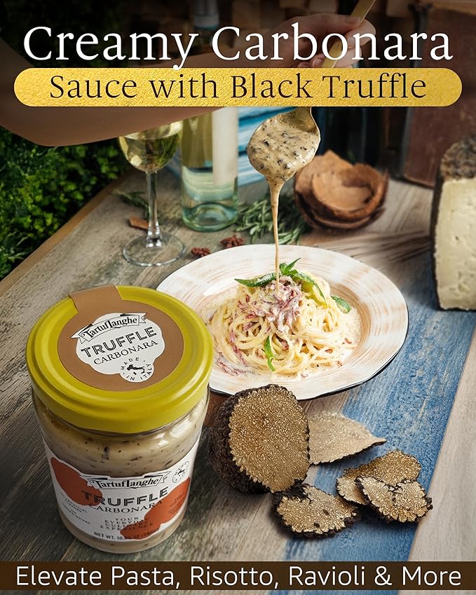 TartufLanghe Black Truffle Carbonara Sauce - Creamy Pasta Sauce with Egg Yolk Cheese and Summer Black Truffle From Italy Authentic Italian Food No Preservatives - 10.05 oz