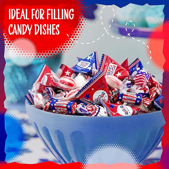 Patriotic Party Candy Mix | 3-Pound Bag About 180 Pieces | Popping Rocks Lollipops Peppermint Drops