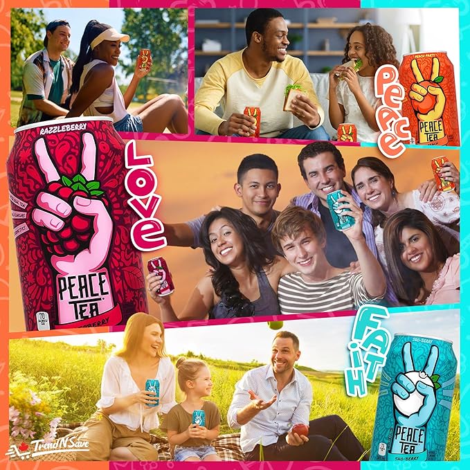 Peace Tea Razzleberry and Sno Berry - No Preservatives Made with Real Tea and Natural Fruity Flavor - Pack of 12 Iced Tea Cans (6 Cans of Razzleberry 6 Cans of Sno Berry) 2 Flavors 341 mL/11.5 fl.
