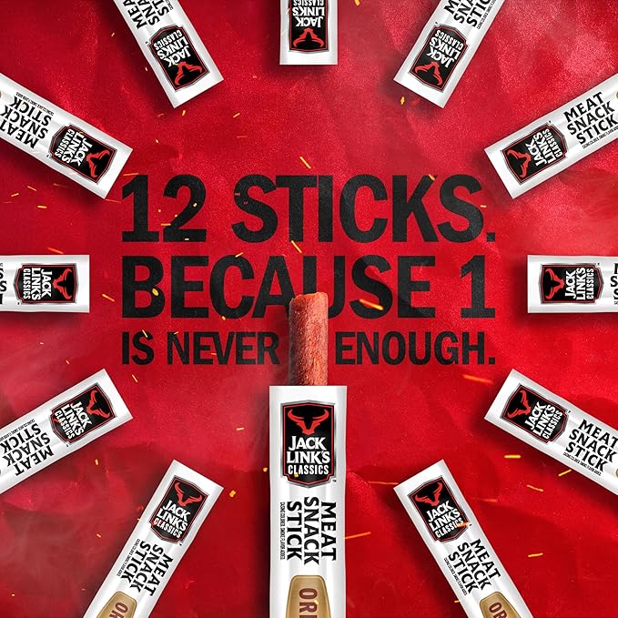 Jack Link's Classics Meat Sticks Original - Protein Snack Meat Snack Sticks with 5g of Protein Made with Beef &amp Pork Keto Friendly Individually Wrapped - 0.8 Oz. (Pack of 20)