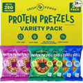CRISP POWER Protein Pretzels Variety Pack With Sea Salt Sesame &amp Everything Up To 28G Protein High Protein Snack High Fiber Low Carb Crunchy Pretzel Snacks No Added Sugar 1.75 oz Bags 24