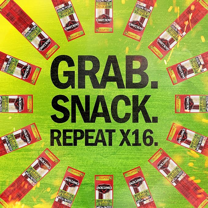 Jack Link's Jalapeno Beef &amp Cheese Combo Spicy Snack Pack Made with 100% Beef and Real Wisconsin Cheese 8g protein Individually Wrapped Snacks - 1.2 Ounce (Pack of 16)