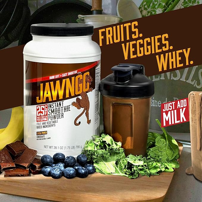 Chocolate Protein Smoothie Powder - 25G Whey Protein + Real Fruits &amp Vegetables - Blueberry Banana Spinach Kale Turmeric Coconut Milk - Smooth Texture Great Taste - 15 Servings