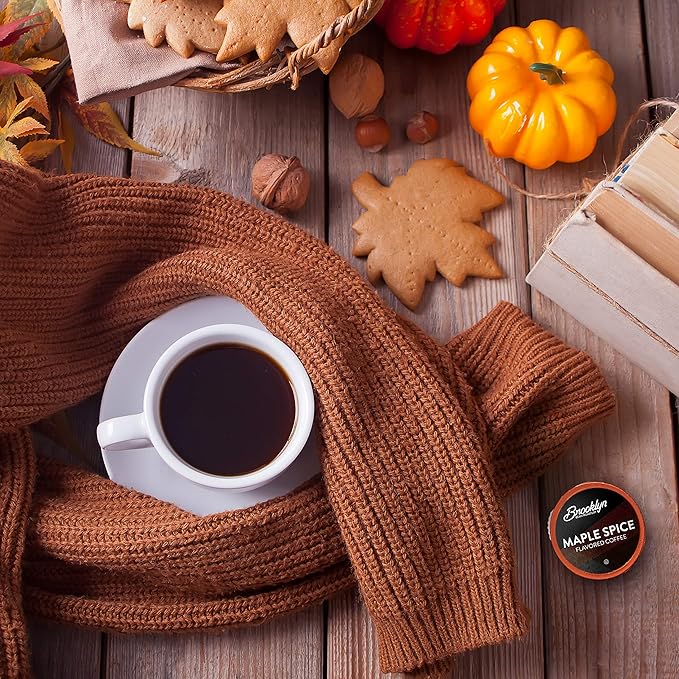 Brooklyn Beans Roastery Coffee Pods Fall Maple Spice Flavored - Compatible with Keurig K Cup Brewers Including 2.0 Machines 40 Count Autumn-Inspired