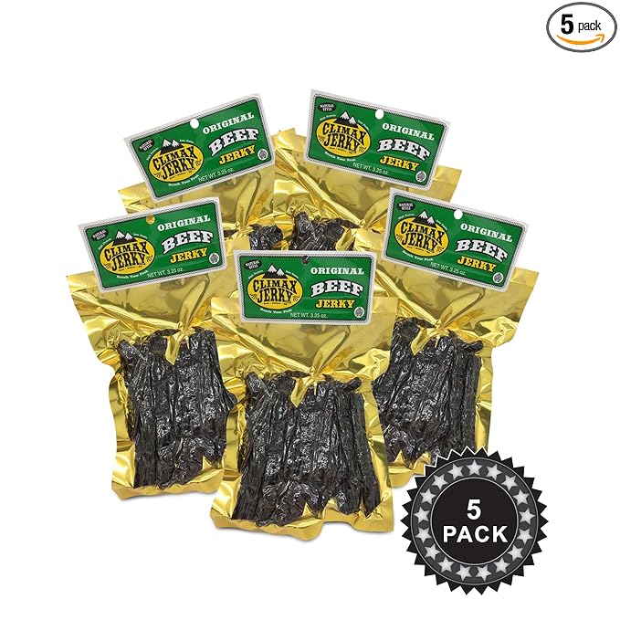 Climax Jerky BEST Premium Thin Cut 3.25 OZ. Oven Roasted Natural Style Delicious Original Beef Jerky from Colorado USA - High Protein - Low Carbs - Buy Multiple Packs and Save! (5 Pack)