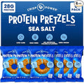 CRISP POWER Protein Pretzels Sea Salt 28G Protein High Protein Snack High Fiber Low Carb Crunchy Pretzel Snacks No Added Sugar 1.75 oz Bags 6 Pack Vegan Keto