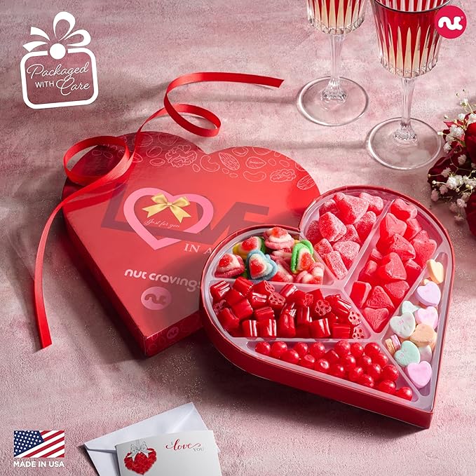 NUT CRAVINGS - Easter Mixed Candy Heart Shaped Gift Basket Love in A Box (6 Assortments) Ramadan Gifts Romantic Food Arrangement Healthy Snack Care Package Food Assortments
