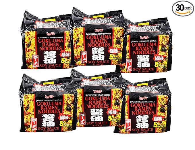 Shirakiku Japanese Goku-Uma Instant Ramen Noodle Tonkotsu/Hot/Soy Sauce Flavor Pack of 30 (Soy Sauce Pack of 30)
