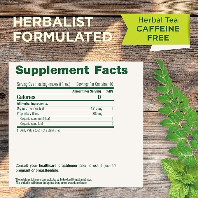 Traditional Medicinals Organic Moringa Tea with Spearmint &amp Sage USDA Certified Organic Non-GMO 16 Count (Pack of 6)
