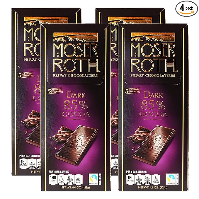 Moser Roth Fine Premium European Dark Chocolate 85% Cocoa (Pack of 4)