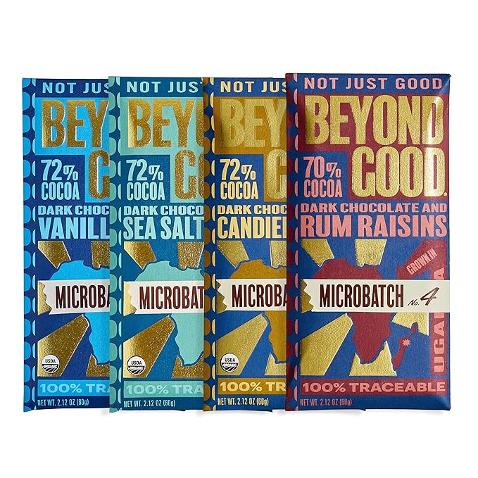 Beyond Good Chocolate Bars | 4 Pack Microbatch Variety Pack | Direct Trade Vegan Kosher Non-GMO | Single Origin Madagascar Heirloom Chocolate | 4 Pack