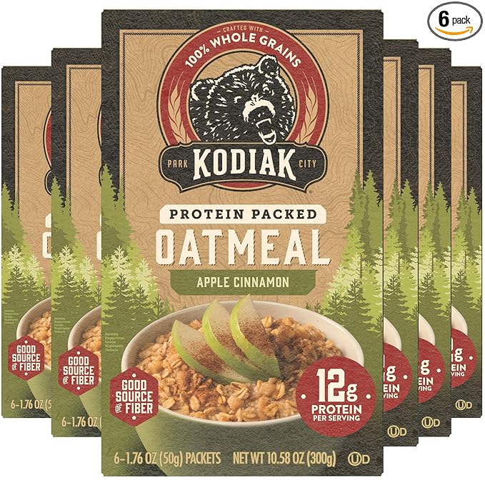 Kodiak Cakes Instant Oatmeal Packets Apple Cinnamon High Protein 100% Whole Grains 6 boxes with 6 packets each (36 packets)