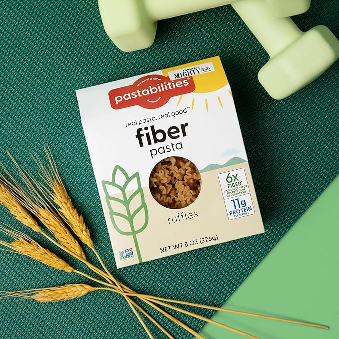 Pastabilities Ruffles Pasta Variety Pack - Low Calorie High Fiber &amp High Protein Pasta - (2 Packs Each) Plant Based Non GMO Certified with 22g Protein and 20g Net Carbs (6 Pack 8 Oz)