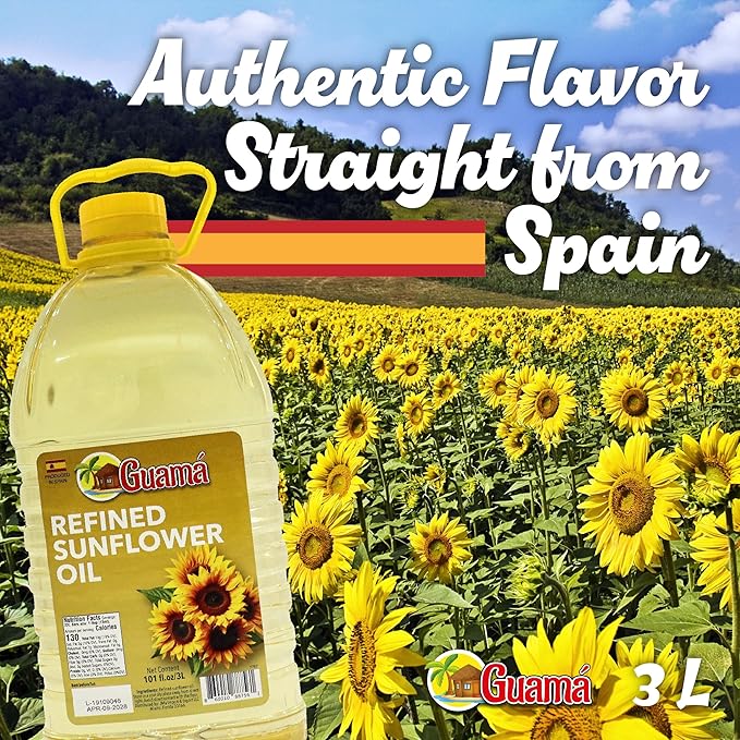 GUAMA - Sunflower Oil Cooking - Refined Sunflower Oil 3L 101 fl oz All-Purpose Cooking Oil from Spain High Smoke Point Rich in Vitamin E - Aceite para Cocinar Frying Oil Sunflower Seed Oil