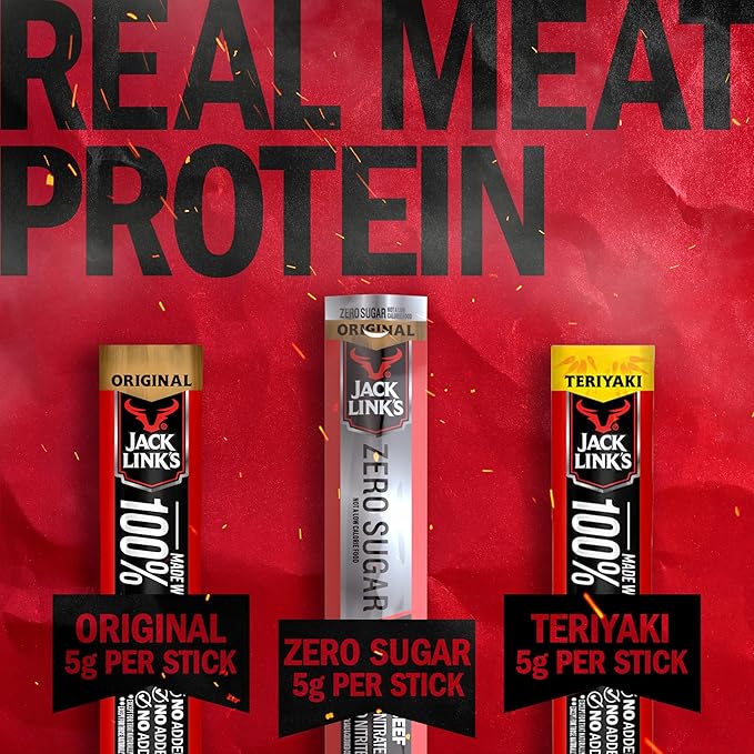 Jack Link's Beef Sticks Variety Pack - Original Teriyaki &amp Zero Sugar - Made with 100% Real Beef - Ready to Eat Real Meat Protein Snacks - 5g Protein per Serving - (20 Pack) 0.92 oz Meat Sticks
