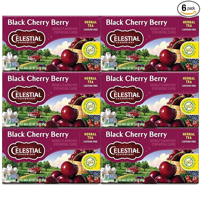 Celestial Seasonings Herbal Tea Bags Black Cherry Berry Flavored Tea Bags 20 Count (Pack of 6)