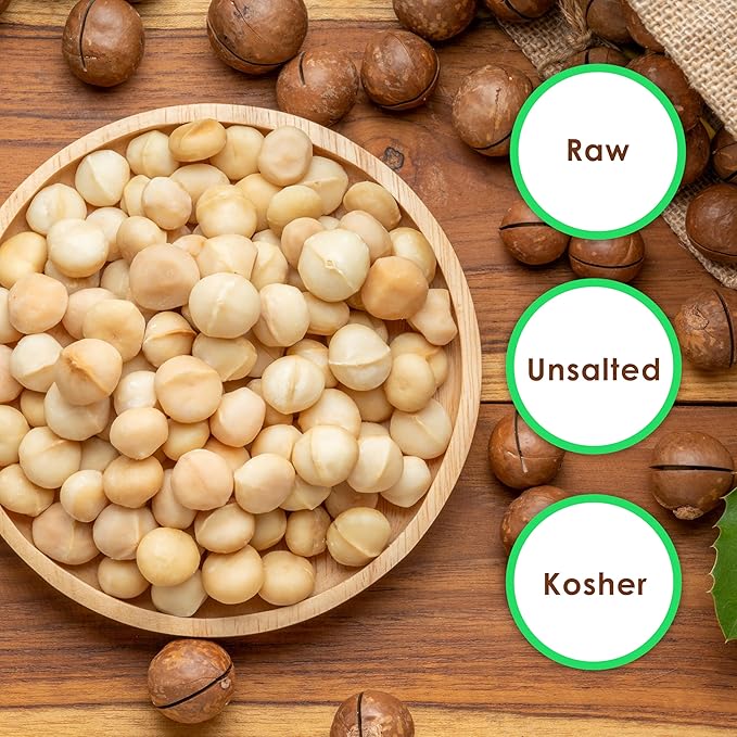 Raw Macadamia Nuts 2 Pounds Jumbo Size – Unsalted Whole Premium | All Natural Healthy Snack Keto Vegan High Protein | Bulk Bag | Ideal for Baking &amp Cooking | Kosher | Jaybee's Nuts (2 Pound)