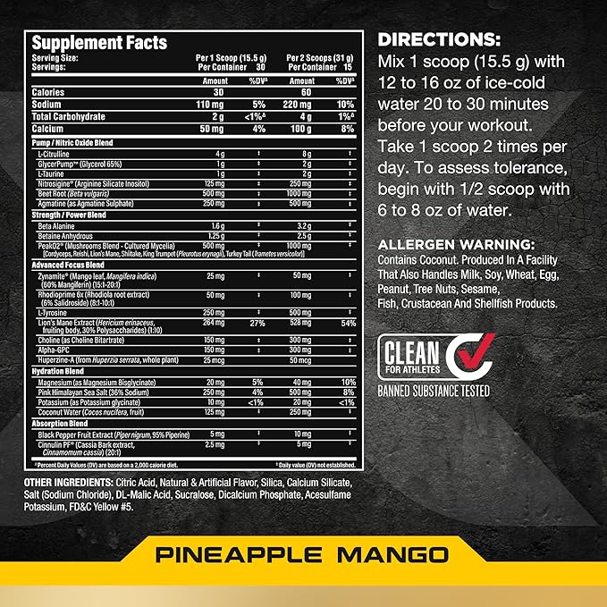 ALLMAX Impact Pump Xtreme Pineapple Mango - 465 g - Stim-Free Pre-Workout Formula - Supports Pumps Endurance &amp Hydration - Up to 30 Servings