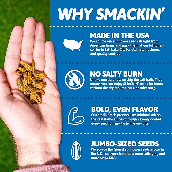 SMACKIN' Sunflower Seeds Roasted Jumbo Small-Batch American Made - Garlic Parmesan. 1.5oz bags (36 Pack)