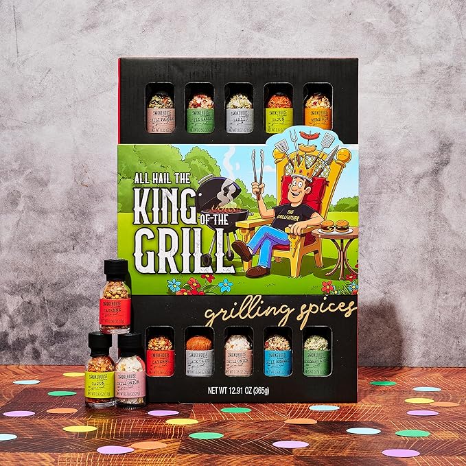 Smokehouse by Thoughtfully Gourmet Ultimate Grilling Spice Set with King of the Grill Wrap Includes 20 BBQ Seasonings &amp Rubs Like Chili Garlic Italian and Cajun Gift for Dad Uncle Husband