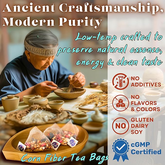 2 Pack of Dr. Lu’s Organic Ginseng Five Treasures Tea Kidney Tea | Ginseng Six Treasures tea for Kidney Cleanse Detox &amp Repair with Maca Root in Corn Fiber Pyramid Bags (No Plastic/Nylon) | Made i