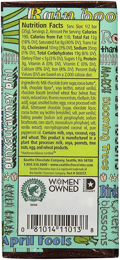 Seattle Chocolates Truffle Bar Fresh Mint 2.5 Ounce (Pack of 12)