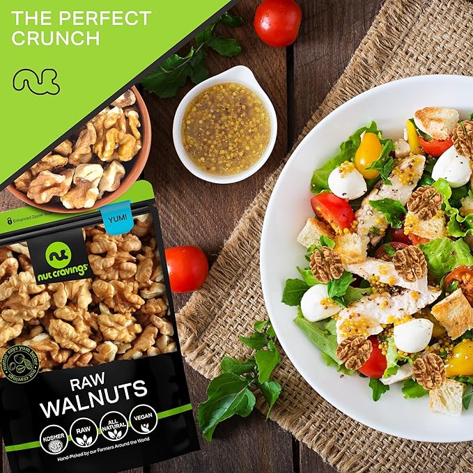 NUT CRAVINGS - Raw Walnuts Halves &amp Pieces Unsalted Shelled (32oz - 2 LB) Bulk Nuts Packed Fresh in Resealable Bag - Kosher Healthy Snack Food Assortments Ideal for Trail Mixed Nuts