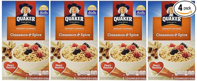 Quaker Instant Oatmeal Cinnamon &amp Spice 10-Count Boxes (Pack of 4)