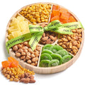 NUT CRAVINGS - Easter Dried Fruit &amp Mixed Nuts Gift Basket in Reusable Round Wooden Tray + Ribbon (7 Assortments) Ramadan Gifts Saint Patricks Day Food Arrangement Healthy Snack Care Package Ko