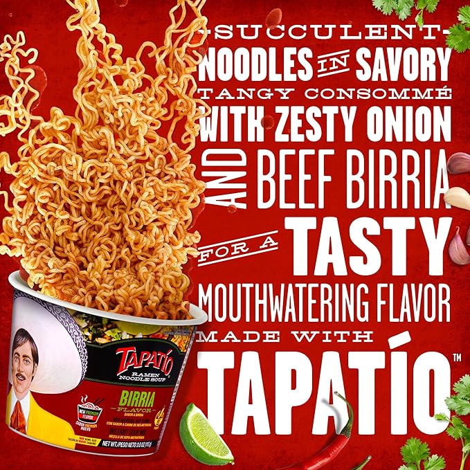 Tapatío Ramen Noodle Soup Birria Flavored - Microwaveable Big Bowl 3.88 oz. (110g) 6-Pack