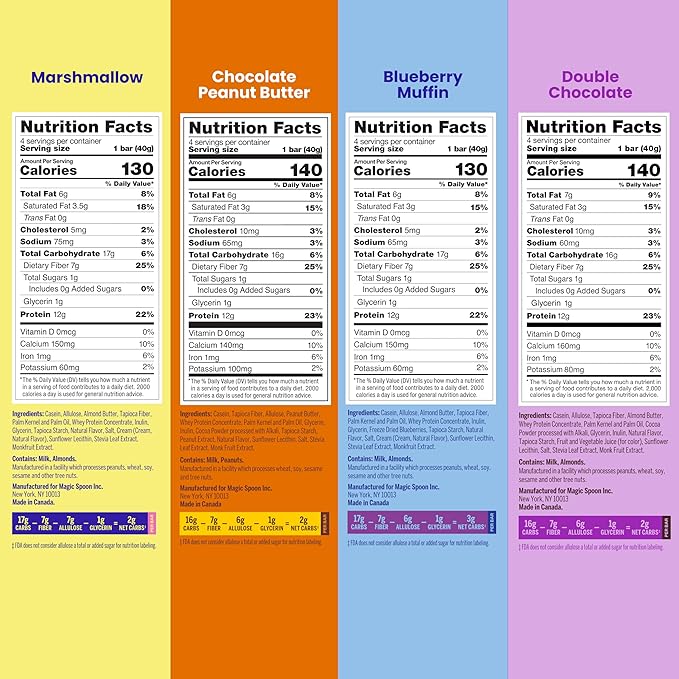 Magic Spoon Treats - 16 High Protein Bars: 4 Blueberry Muffin 4 Double Chocolate 4 Marshmallow 4 Chocolate Peanut Butter - High Protein Gluten Free Snack - Sugar &amp Gluten Free Protein Cereal Ba