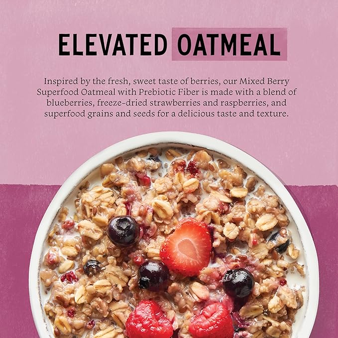 Purely Elizabeth Superfood Oatmeal Cup with Prebiotic Fiber Mixed Berry Vegan Friendly Organic Gluten Free &amp Non-GMO 1.76 Ounce (Pack of 12)