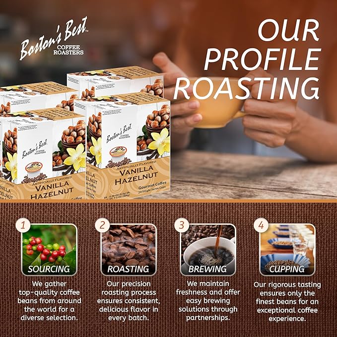Boston’s Best - Vanilla Hazelnut Delicious Medium Roast Flavored Gourmet Coffee Compatible with Keurig Coffee Maker 24 Count (Pack of 4)