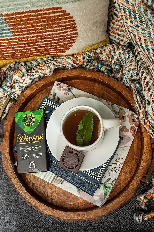 Divine Chocolate Bars - 70% Dark Chocolate with Mint Crisp - Made with Fairtrade Cocoa Natural Ingredients No Artificial Flavors | 3oz. Bars (12 Pack)