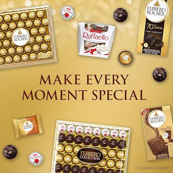 Ferrero Rocher Gourmet Hazelnut Milk Chocolate Gift Box 42 Individually Wrapped Chocolates 18.5 oz