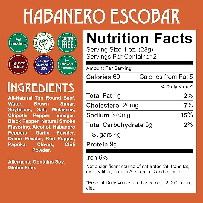 Righteous Felon Beef Jerky - Habanero Escobar Flavor - All-Natural - Locally Sourced &amp Dried Beef Jerky - Low-Sugar High-Protein Healthy Snacks - 2 Ounces Pack of 3