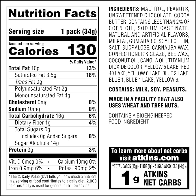 Atkins Endulge Chocolate Peanut Candies Dessert Favorite 0g Sugar 20 Count