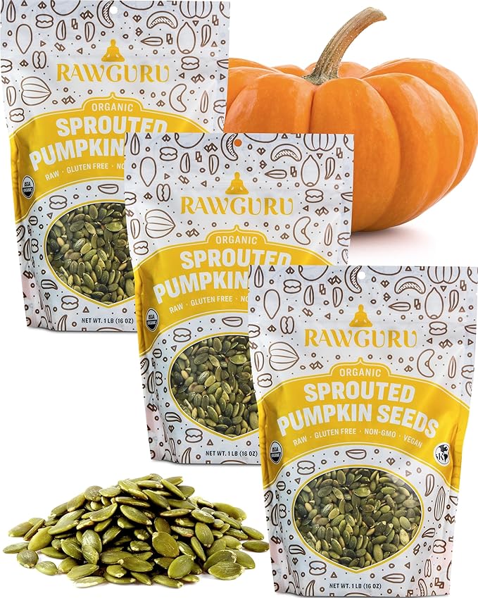 RawGuru Organic Sprouted Pumpkin Seeds - Pumpkin Seeds to Eat - 16 oz Pack of 3