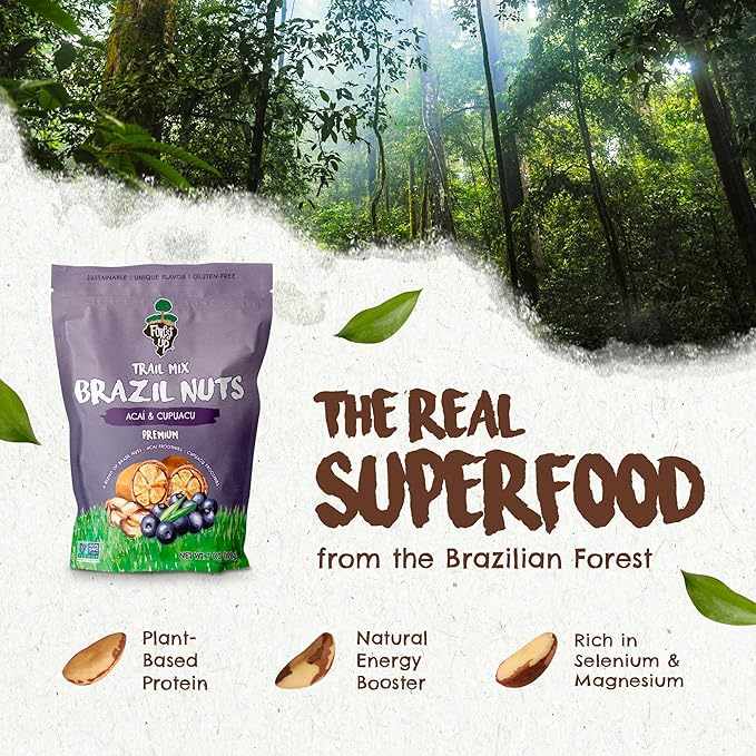 Snack Açaí Trail Mix 7 oz – The True Organic Brazil Nuts Roasted + Açaí Fruit Nibs + Cupuaçu Fruit Nibs – Nutrient-Rich and Practical Combo – Fresh Vegan and Gluten Free – Forest Up