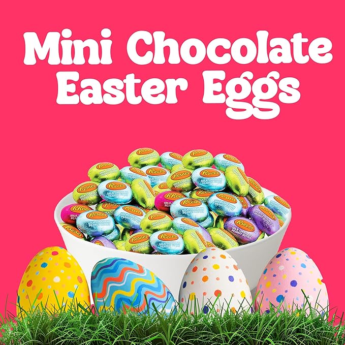 REESE Peanut Butter Mini Eggs Bulk 4 Lb Mini Milk Chocolate Peanut Butter Half Eggs Candy Foil Wrapped in Pastel Spring Colors Easter Baskets Egg Hunts