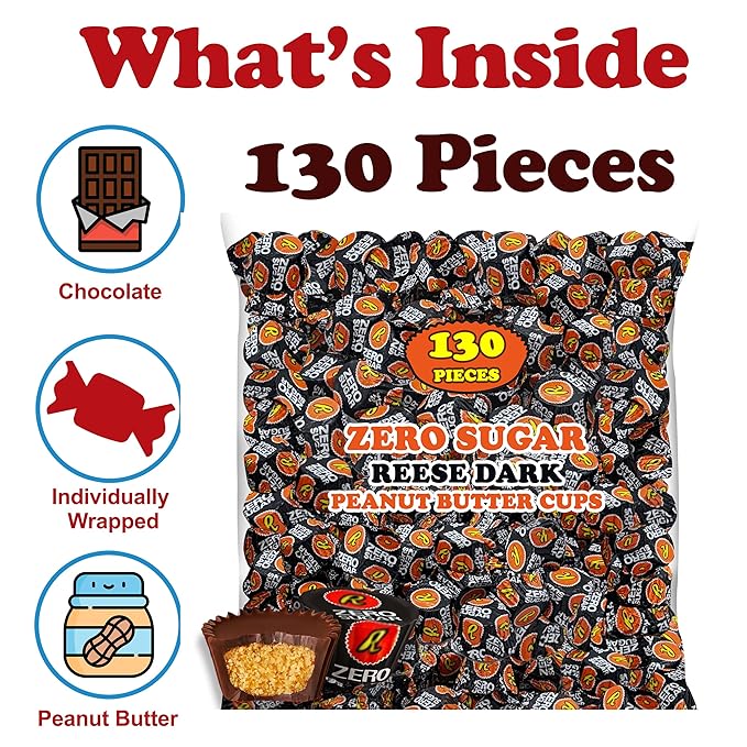 Zero Sugar ReeseDark Chocolate Peanut Butter Cups 2 Lb Sugar Free Individually Wrapped Peanut Butter Cups Treat Bulk Sugar Free Candy Keto Friendly Gluten Free Appx 130 Pieces