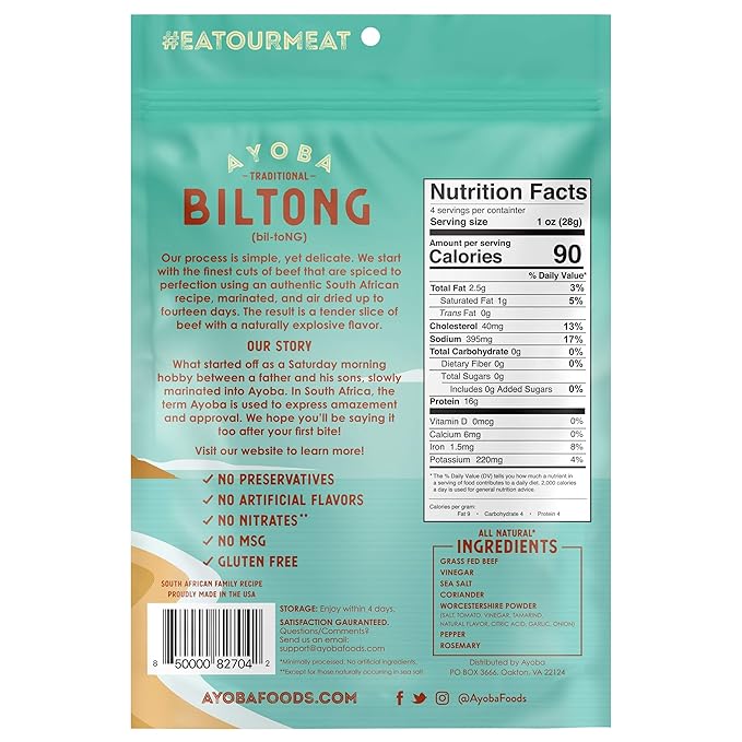 Ayoba Traditional Duo Grass Fed Beef Biltong &amp Droewors Bundle (4 Ounce Pack of 2) - Authentic South African Protein Snacks - Keto-Certified Paleo-Certified Gluten Free and Sugar Free